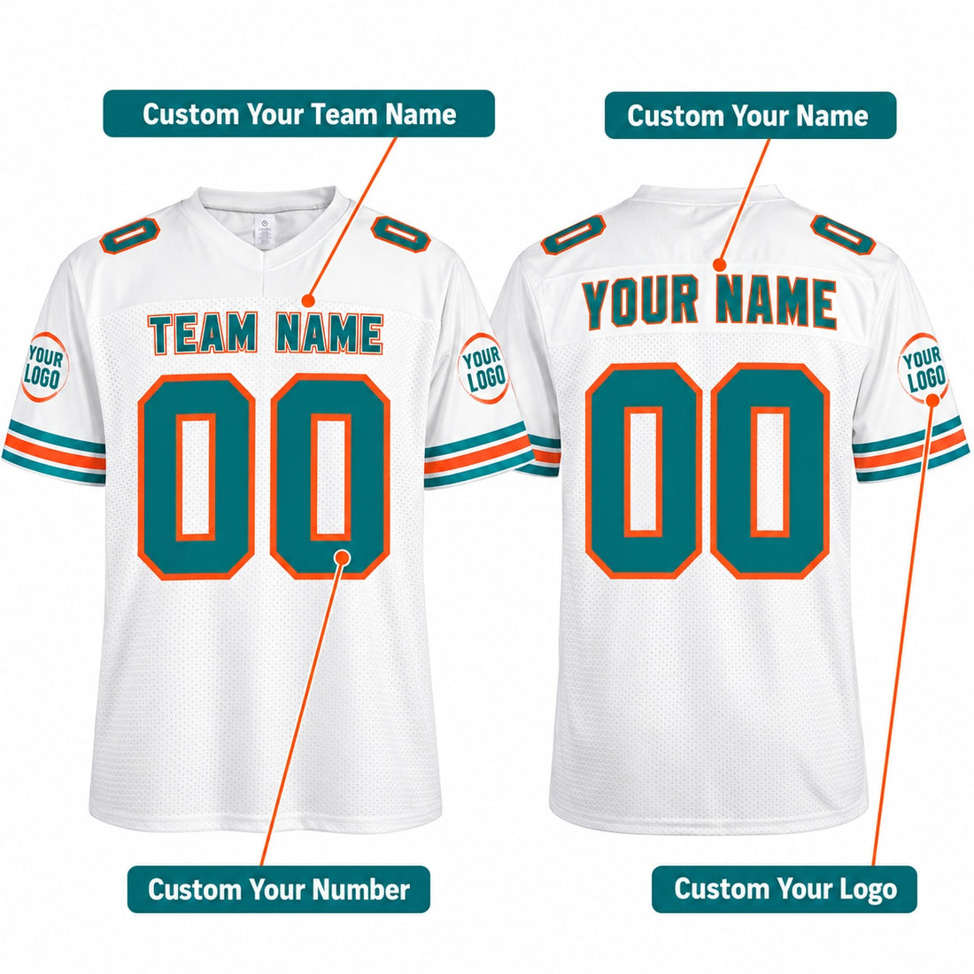Personalized Miami Dolphins 1995 Football Jersey – White Throwback Pocket Style, Custom Name Patch, Team Name, Number & Logo-1