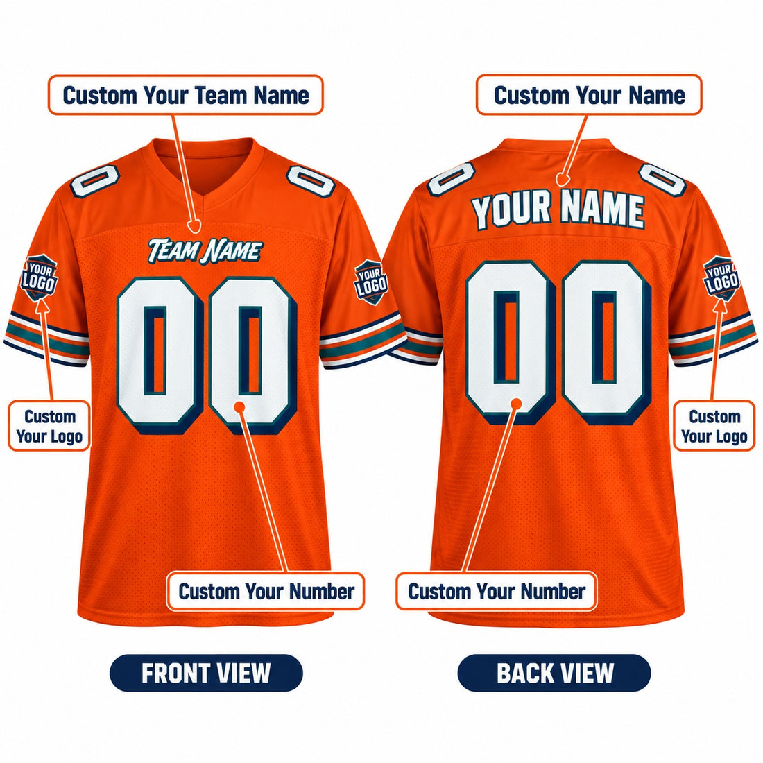Personalized Miami Dolphins 2004 Football Jersey – Orange Retired Player Style, Custom Name Patch, Team Name, Number & Logo-1