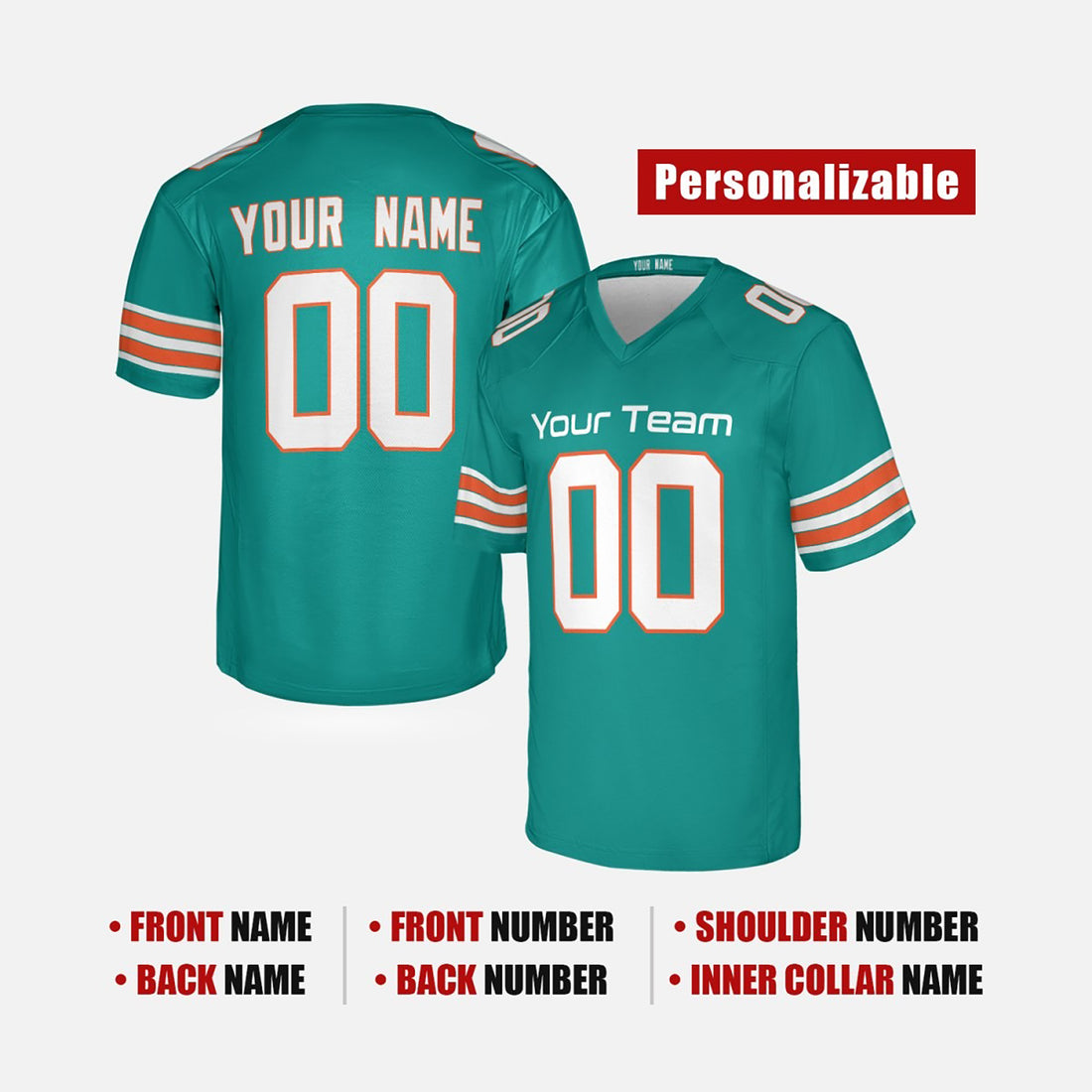 Personalized Miami Dolphins Football Jersey - Aqua Alternate Style, Custom Name & Number-1