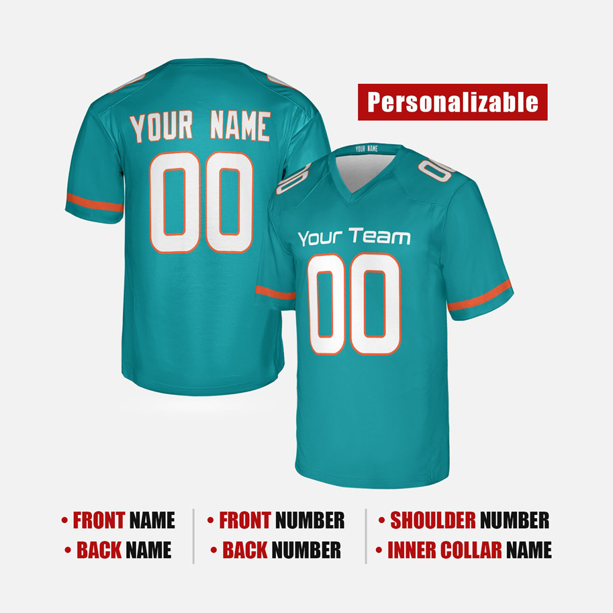 Personalized Miami Dolphins Football Jersey - Aqua Fan Style, Custom Name & Number-2