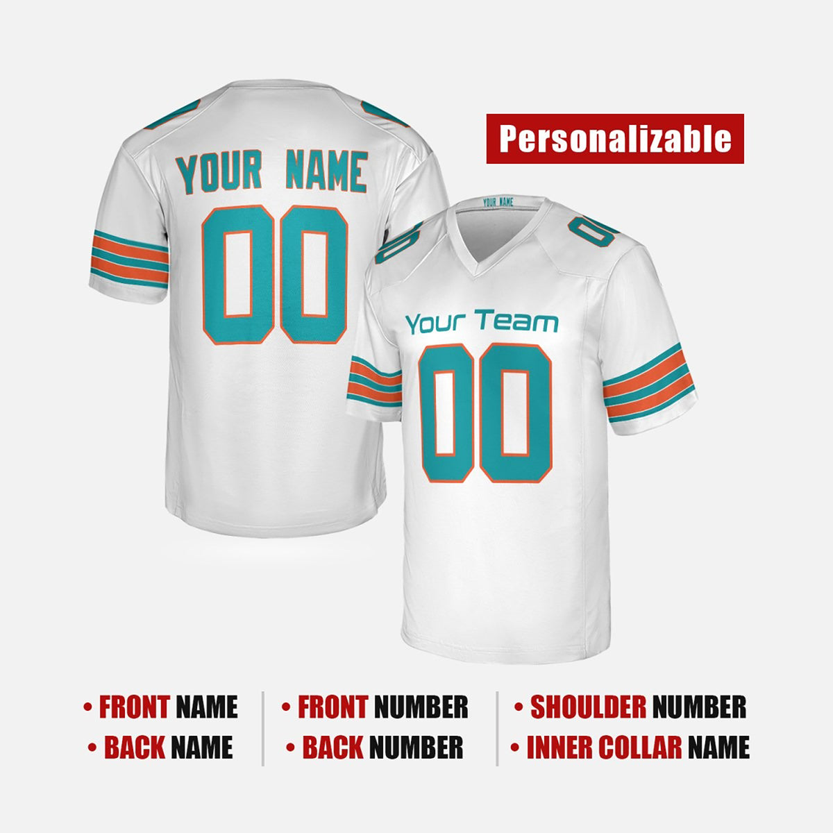 Personalized Miami Dolphins Football Jersey - White Alternate Style, Custom Name & Number-2