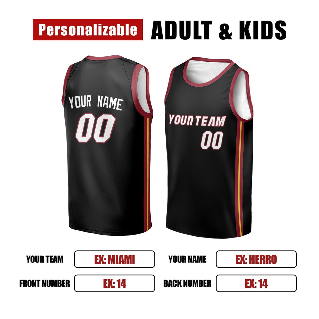 Personalized Miami Heat Basketball Jersey - Black Swingman Icon Style, Custom Name & Number-1