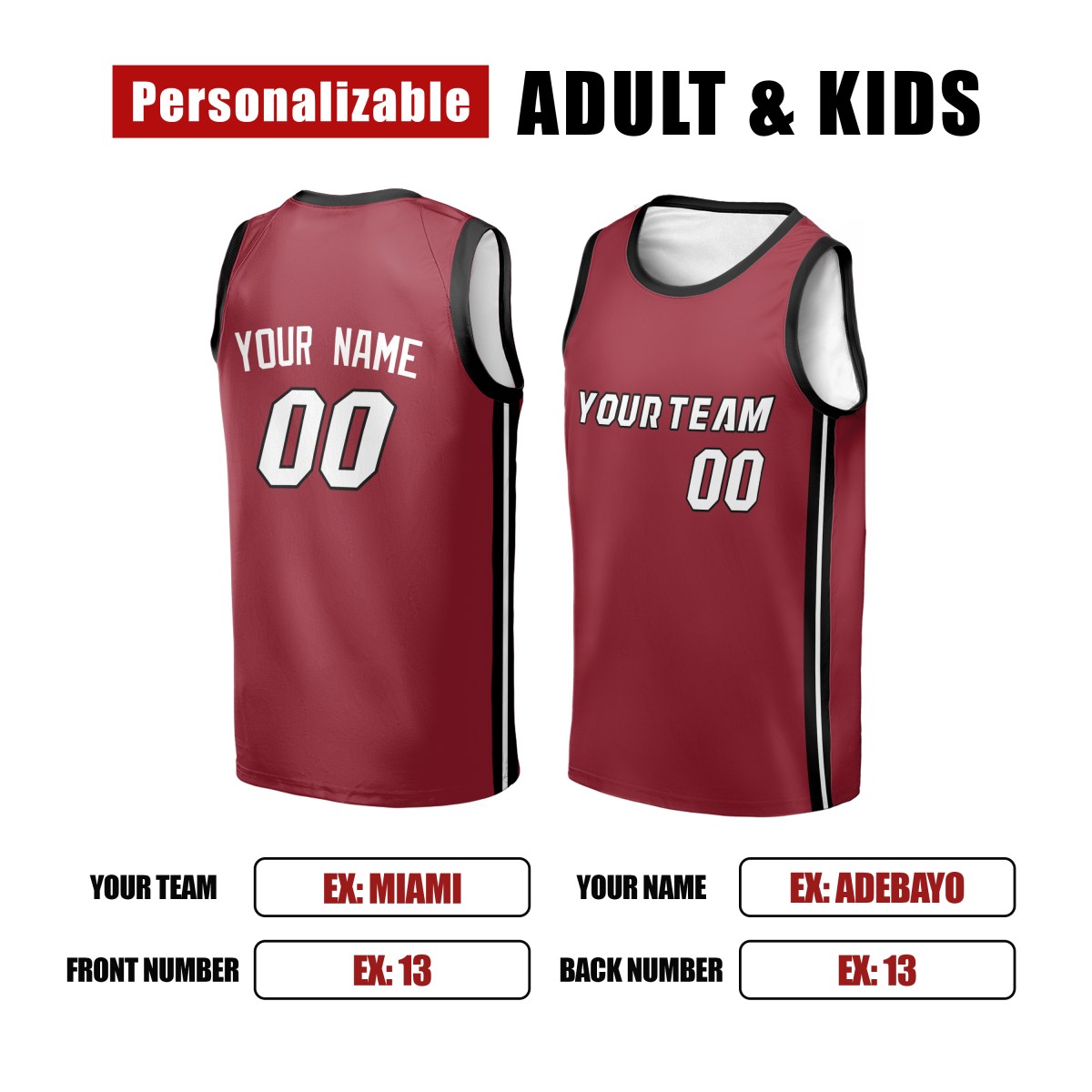 Personalized Miami Heat Basketball Jersey - Red Fast Break Statement Style, Custom Name & Number-2