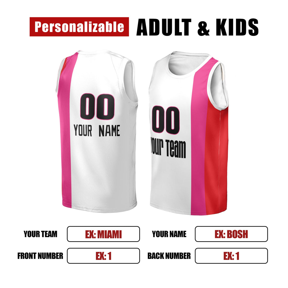 Personalized Miami Heat Basketball Jersey - White Pink 2011/12 Hardwood Classics Swingman Style, Custom Name & Number-2