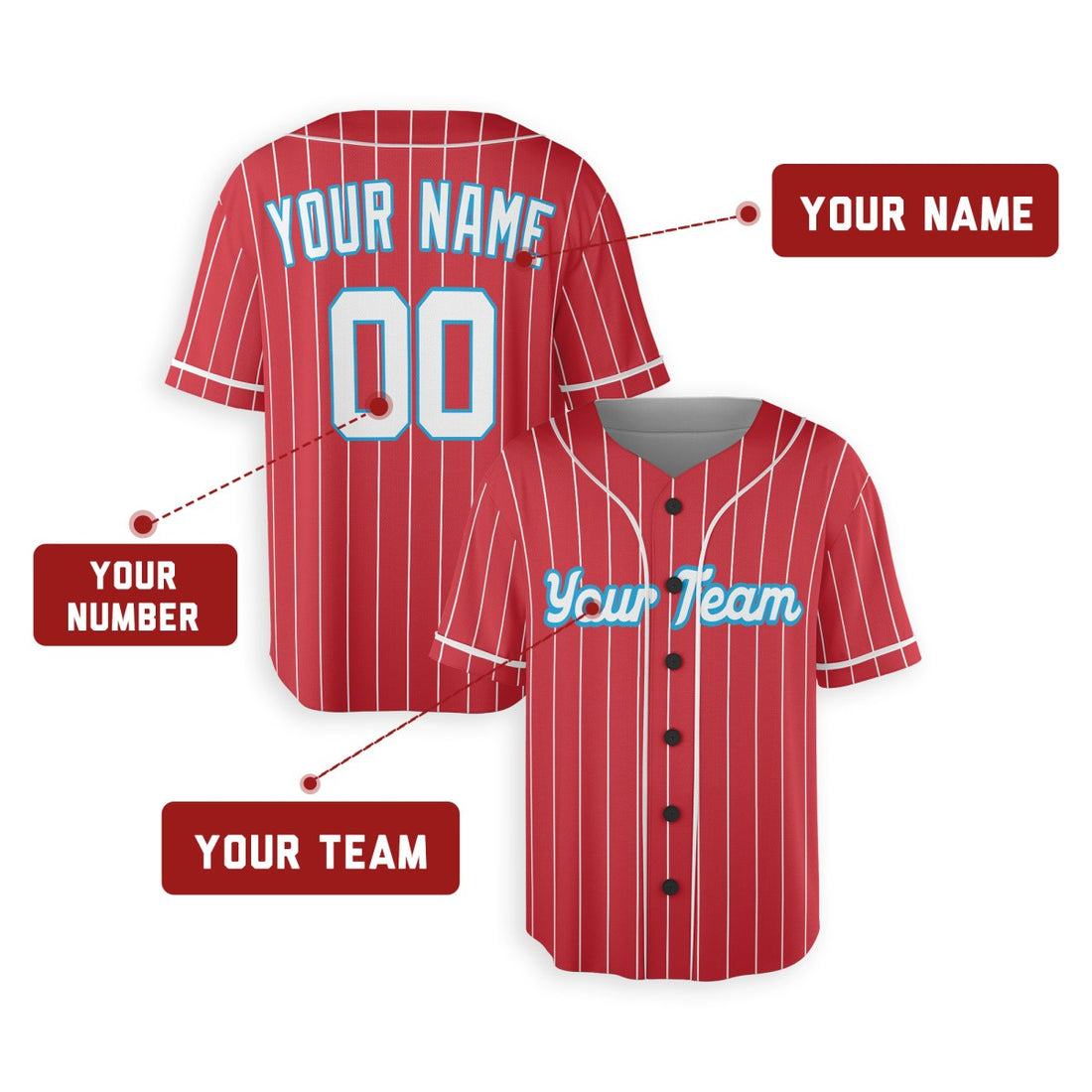 Personalized Miami Marlins Baseball Jersey - Red City Style, Custom Name & Number-1