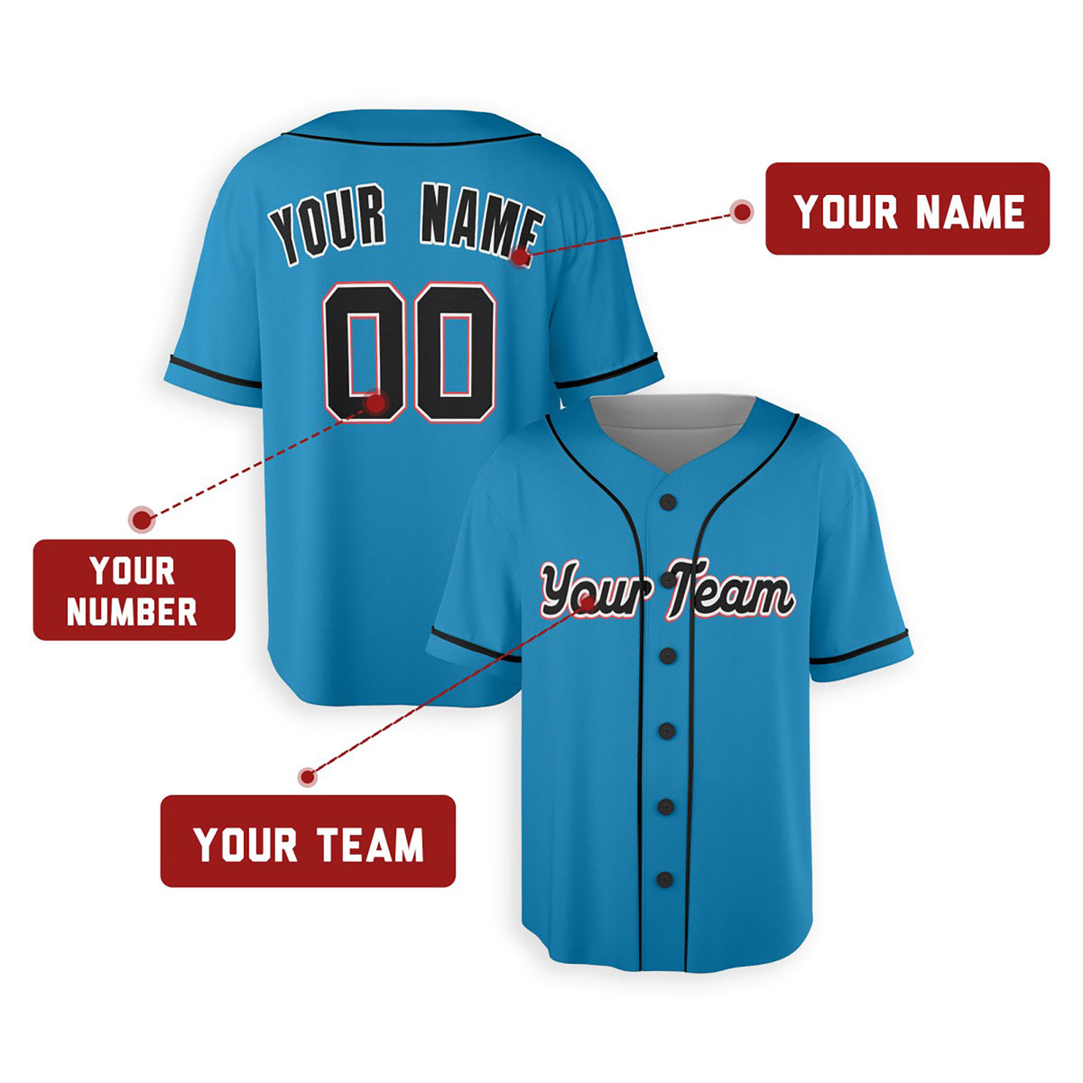 Personalized Miami Marlins Baseball Jersey - Sky Blue Alternate Style, Custom Name & Number-2