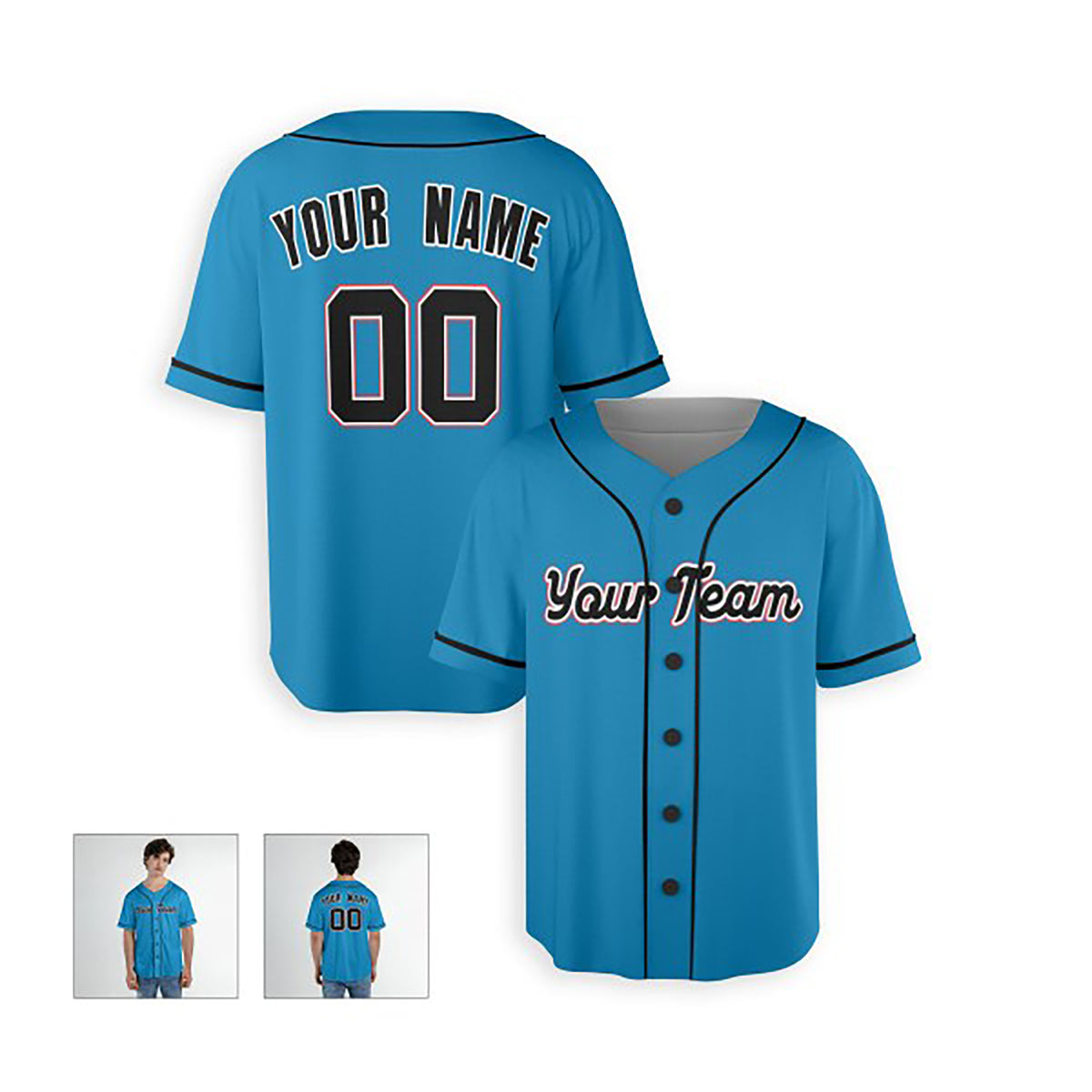 Personalized Miami Marlins Baseball Jersey - Sky Blue Alternate Style, Custom Name & Number-4