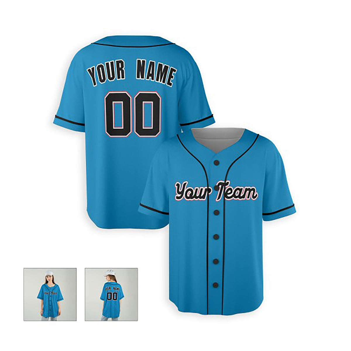 Personalized Miami Marlins Baseball Jersey - Sky Blue Alternate Style, Custom Name & Number-6