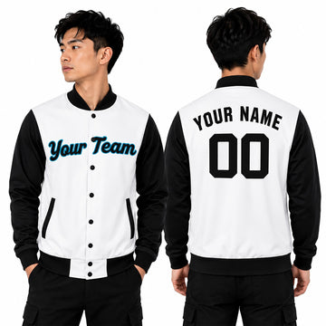 Personalized Miami Marlins Varsity Jacket – White Black Home Style, Custom Name & Number-1