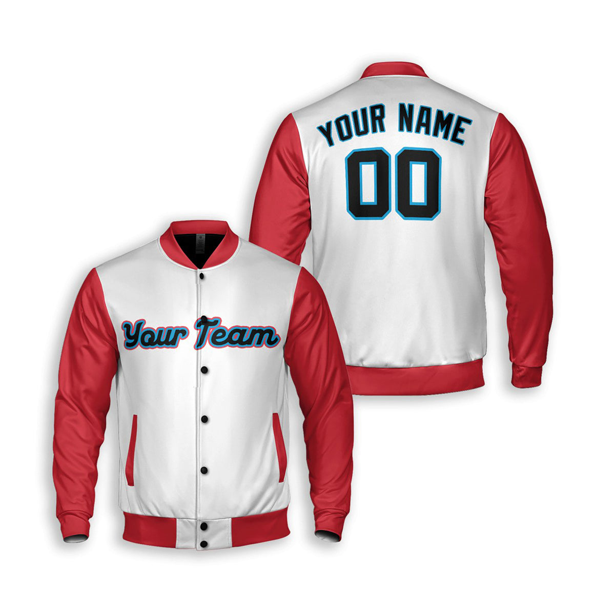 Personalized Miami Marlins Varsity Jacket – White Red City Style, Custom Name & Number-3