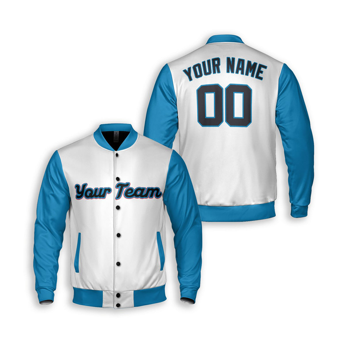 Personalized Miami Marlins Varsity Jacket – White Sky Blue Alternate Style, Custom Name & Number-3