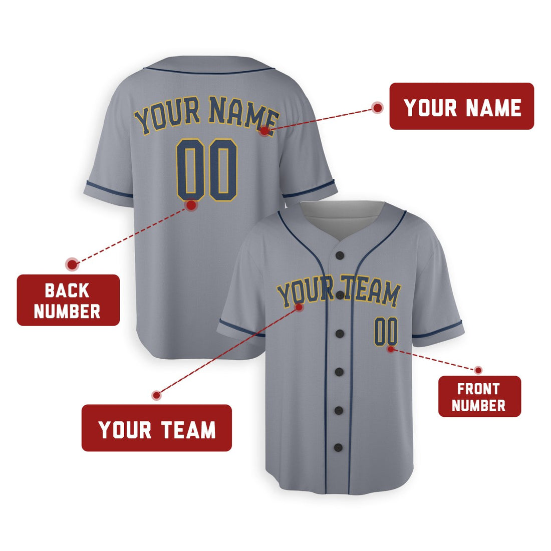Personalized Milwaukee Brewers Baseball Jersey - Gray Alternate Style, Custom Name & Number-1