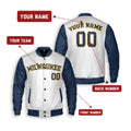 Personalized Milwaukee Brewers Varsity Jacket – White Navy Alternate Style, Custom Name & Number-2