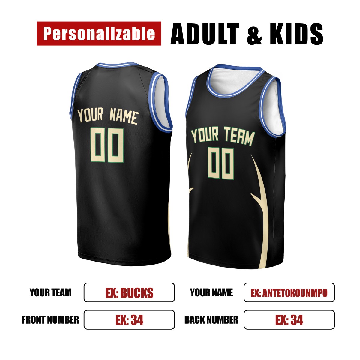 Personalized Milwaukee Bucks Basketball Jersey - Black Fast Break Player Statement Style, Custom Name & Number-2