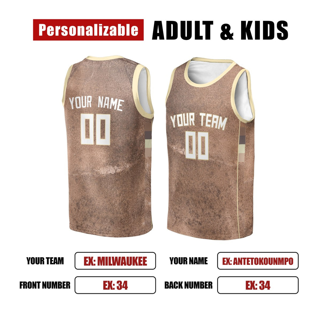 Personalized Milwaukee Bucks Basketball Jersey - Brown Swingman Select Series Style, Custom Name & Number-1