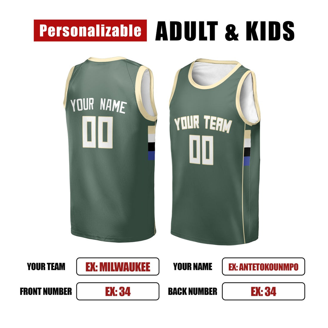Personalized Milwaukee Bucks Basketball Jersey - Green Swingman Icon Style, Custom Name & Number-1