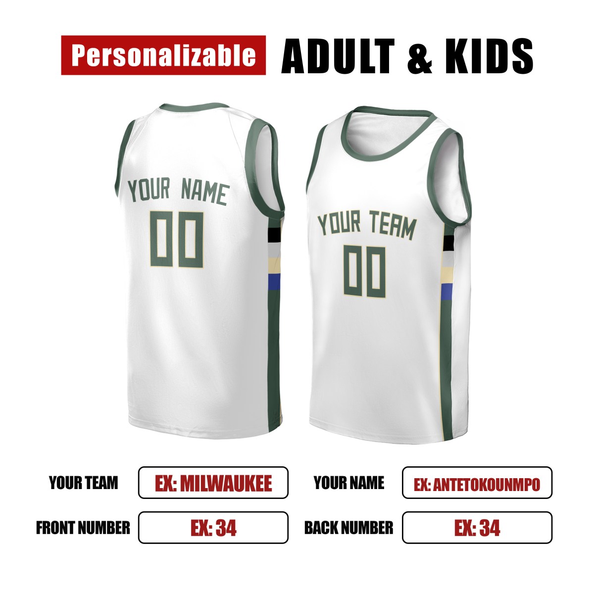 Personalized Milwaukee Bucks Basketball Jersey - White Swingman Association Style, Custom Name & Number-2