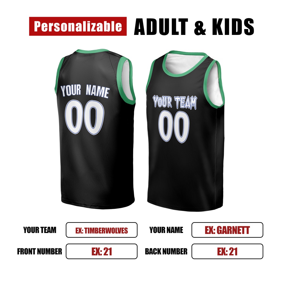 Personalized Minnesota Timberwolves Basketball Jersey - Black Swingman Hardwood Classics Style, Custom Name & Number-2