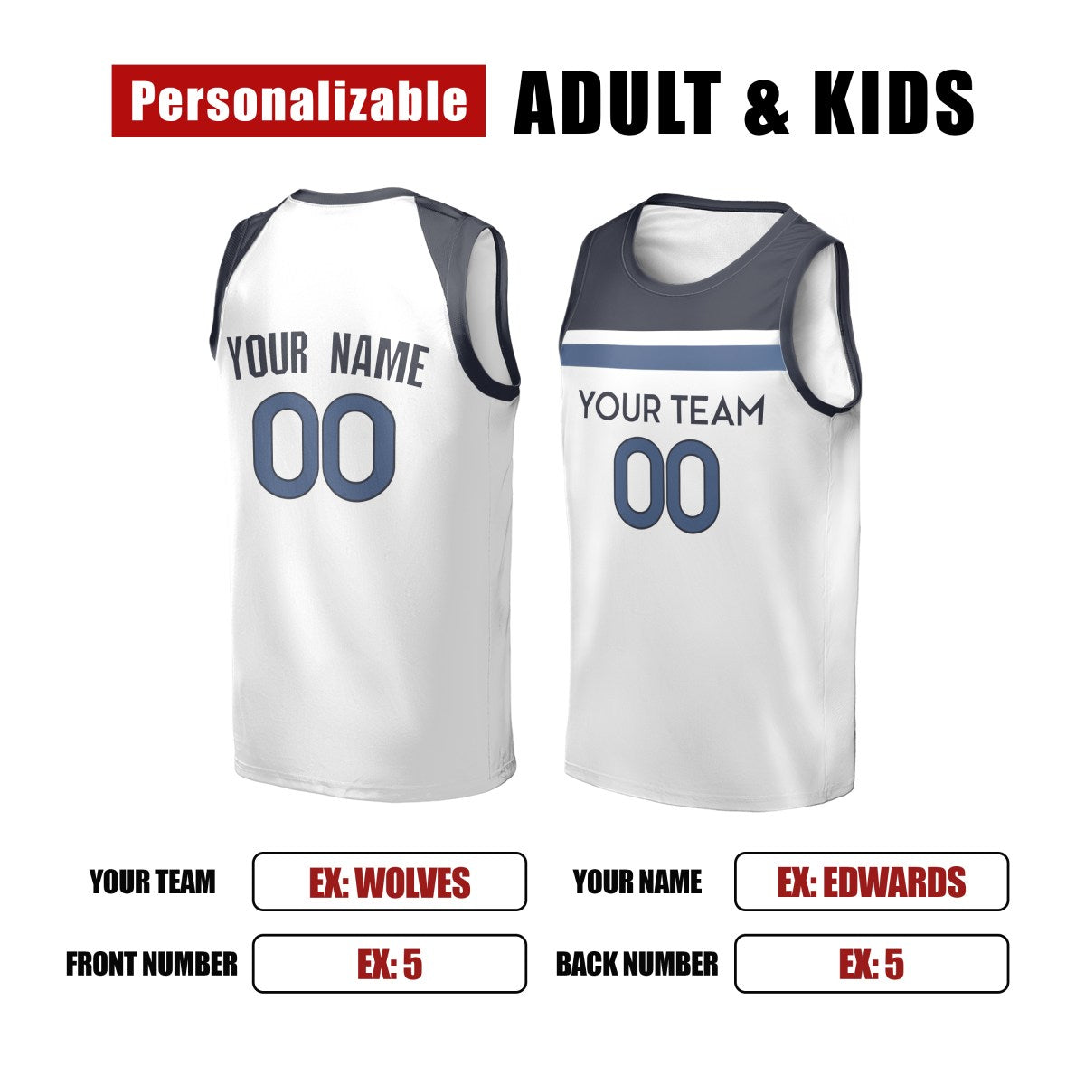 Personalized Minnesota Timberwolves Basketball Jersey - White Swingman Association Style, Custom Name & Number-2