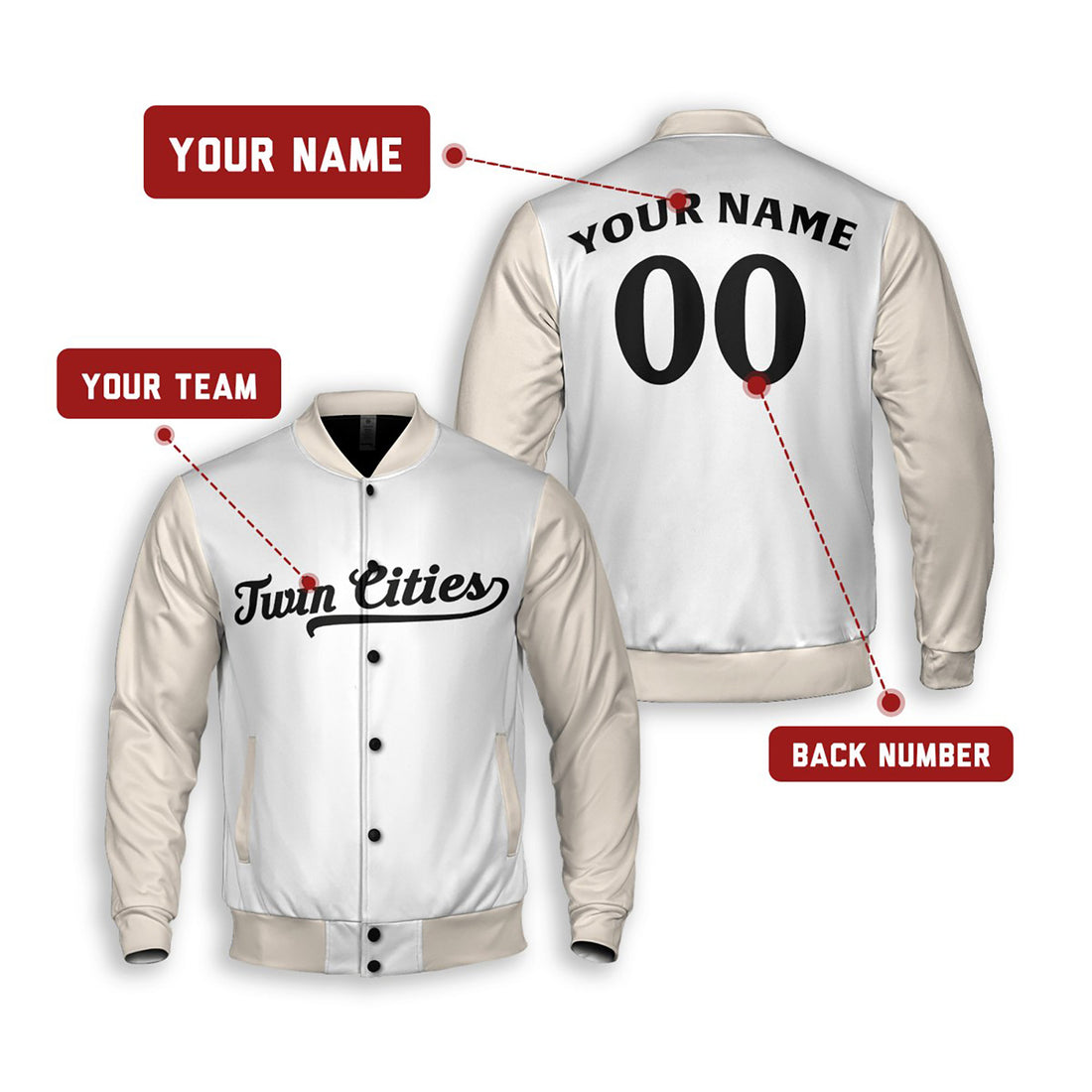 Personalized Minnesota Twins Varsity Jacket – White Cream Alternate Style, Custom Name & Number-1