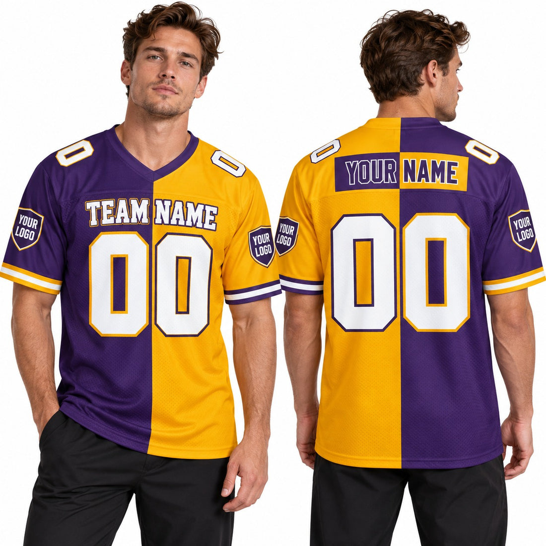 Personalized Minnesota Vikings 1998 Football Jersey – Purple Gold Split Legacy Style, Custom Name Patch, Team Name, Number & Logo-1