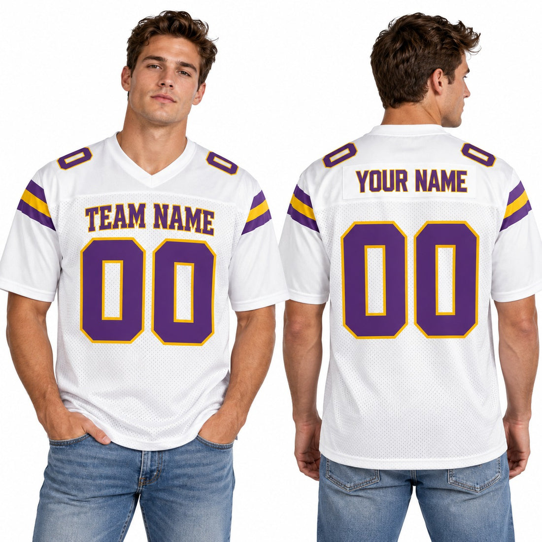 Personalized Minnesota Vikings 1998 Football Jersey – White Legacy Retired Player Style, Custom Name Patch, Team Name, Number & Logo-1