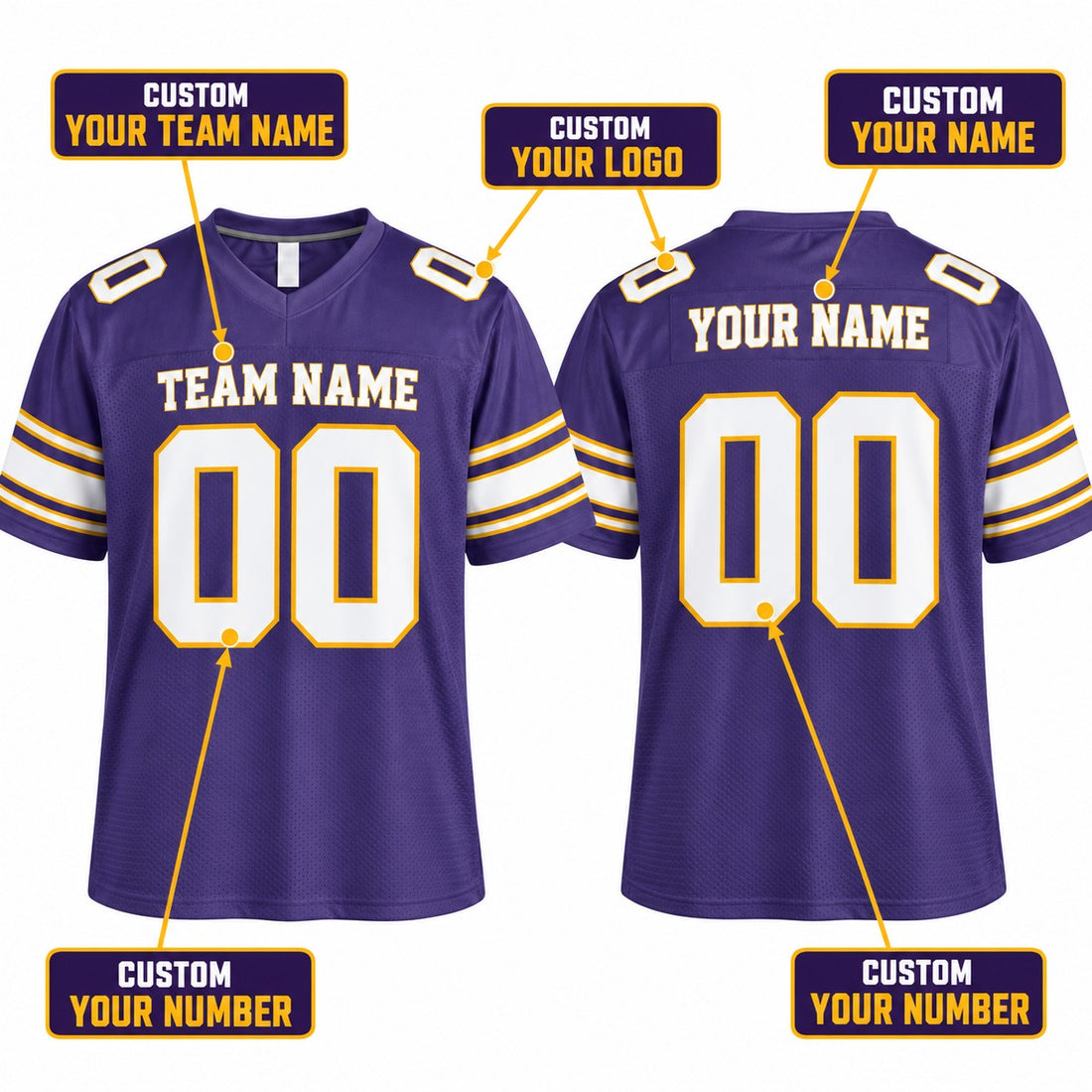 Personalized Minnesota Vikings Football Jersey – Purple Classic Style, Custom Name Patch, Team Name, Number & Logo-1