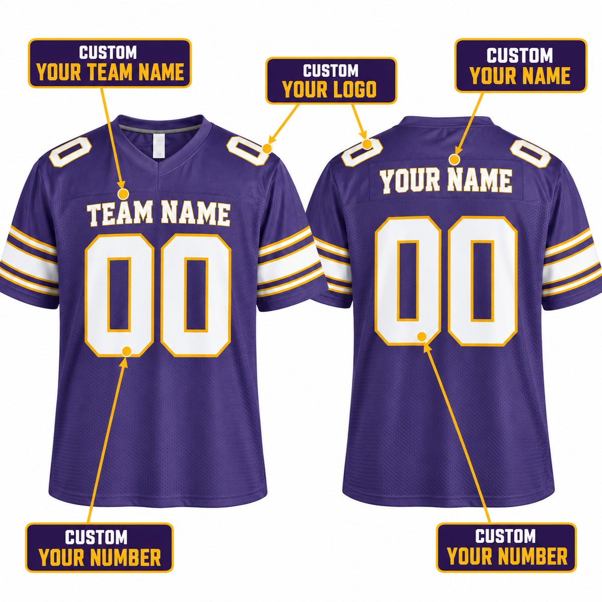 Personalized Minnesota Vikings Football Jersey – Purple Classic Style, Custom Name Patch, Team Name, Number & Logo-2