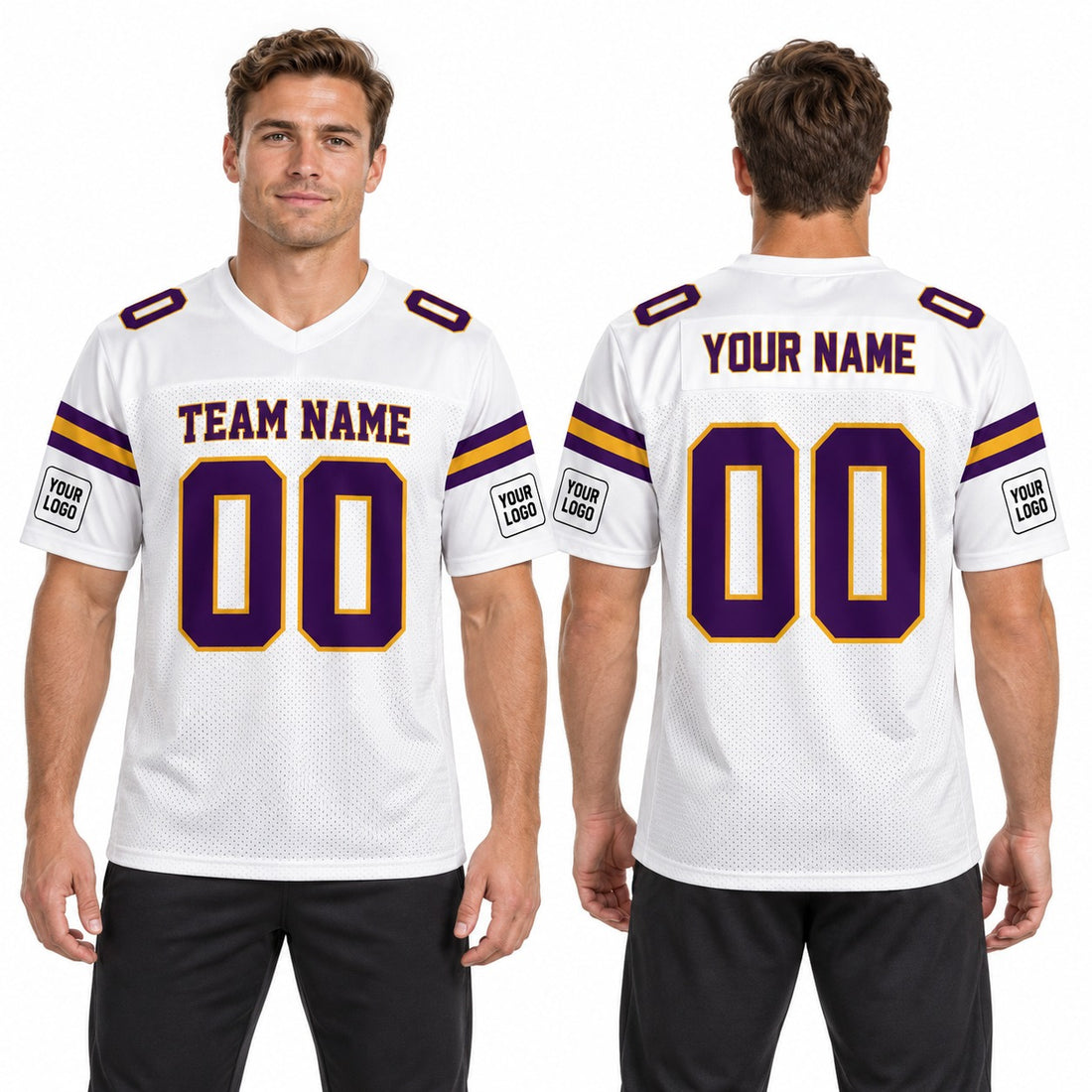 Personalized Minnesota Vikings Football Jersey – White Legacy Style, Custom Name Patch, Team Name, Number & Logo-1