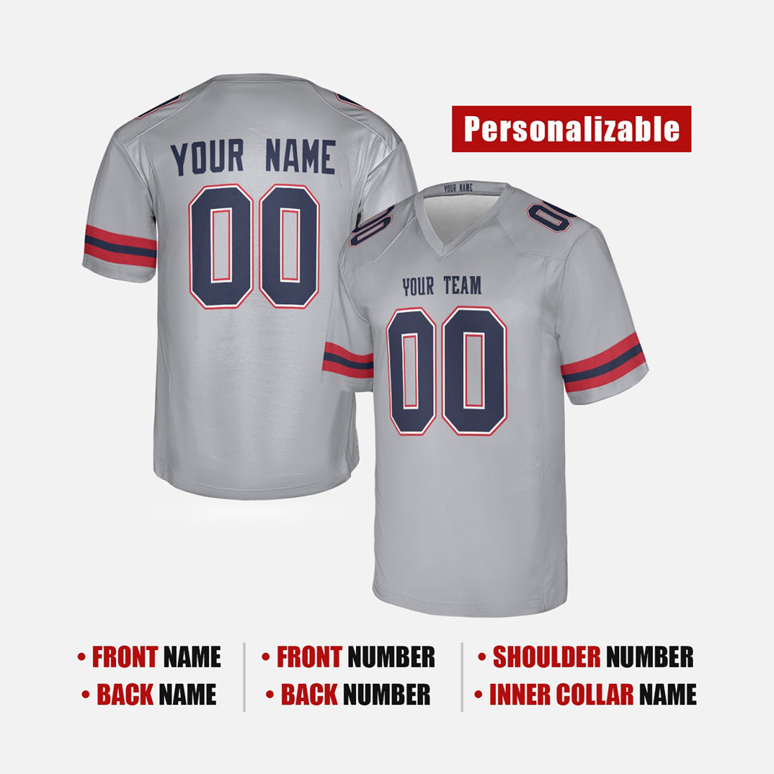 Personalized New England Patriots Football Jersey - Gray Inverted Legend Player Style, Custom Name & Number-1