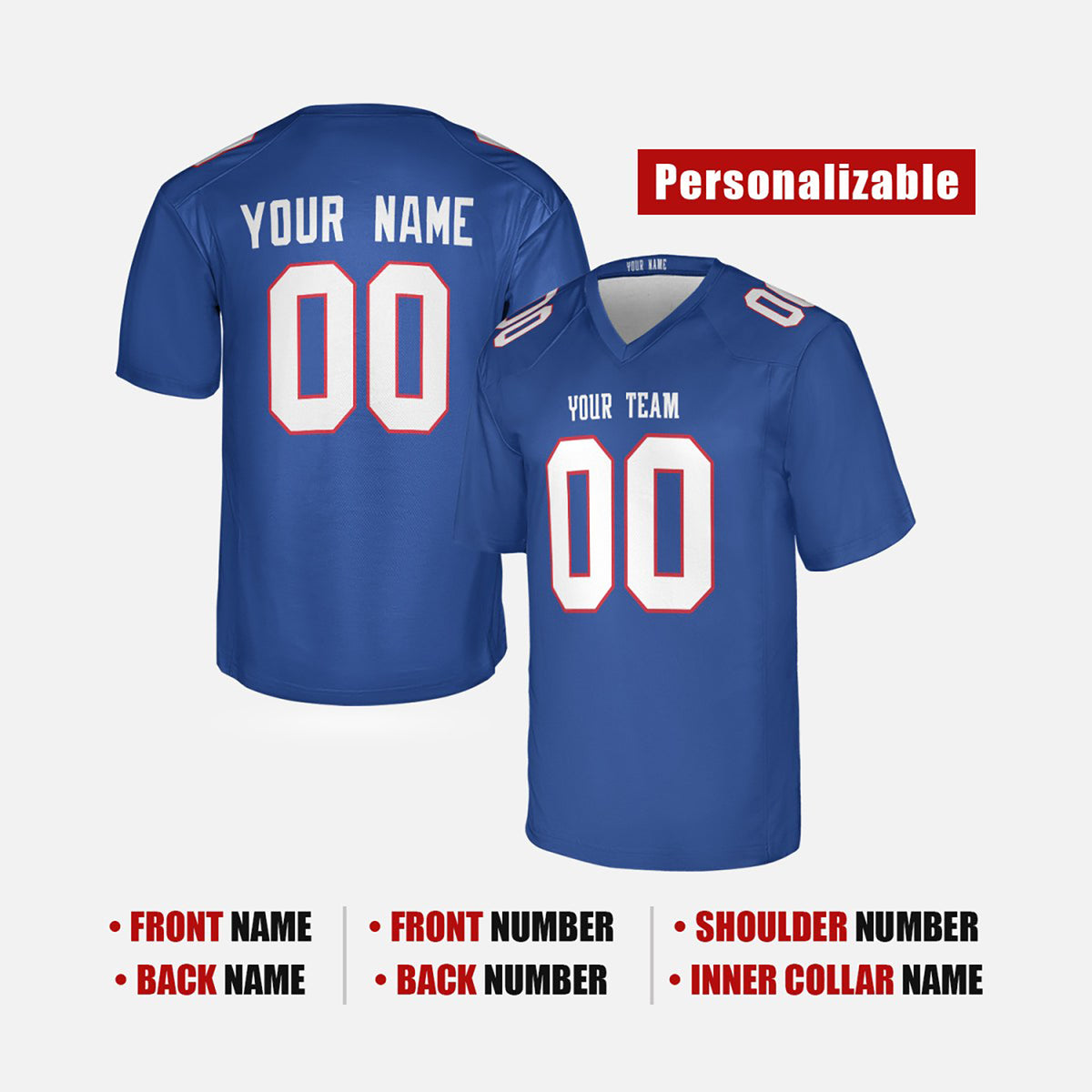 Personalized New England Patriots Football Jersey - Royal Legacy Fan Style, Custom Name & Number-2