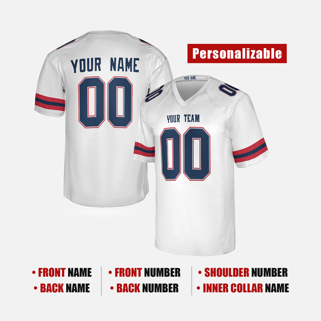 Personalized New England Patriots Football Jersey - White Alternate Style, Custom Name & Number-1