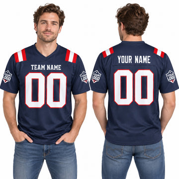 Personalized New England Patriots Football Jersey – Navy Game Style, Custom Name Patch, Team Name, Number & Logo-1