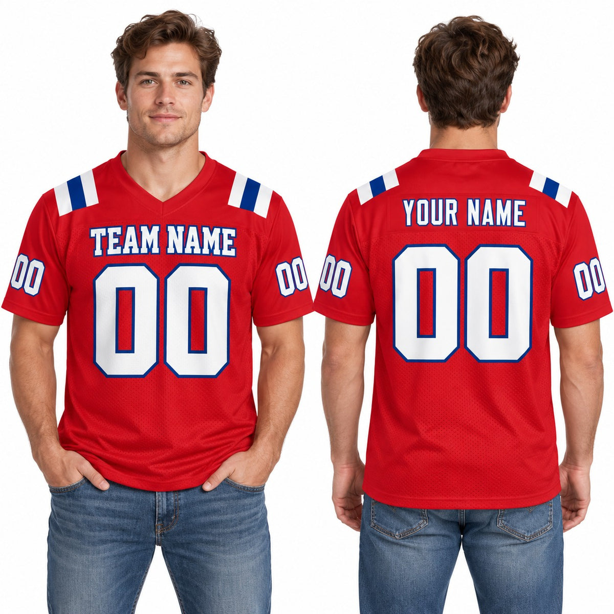 Personalized New England Patriots Football Jersey – Red Retired Player Alternate Style, Custom Name Patch, Team Name, Number & Logo-1