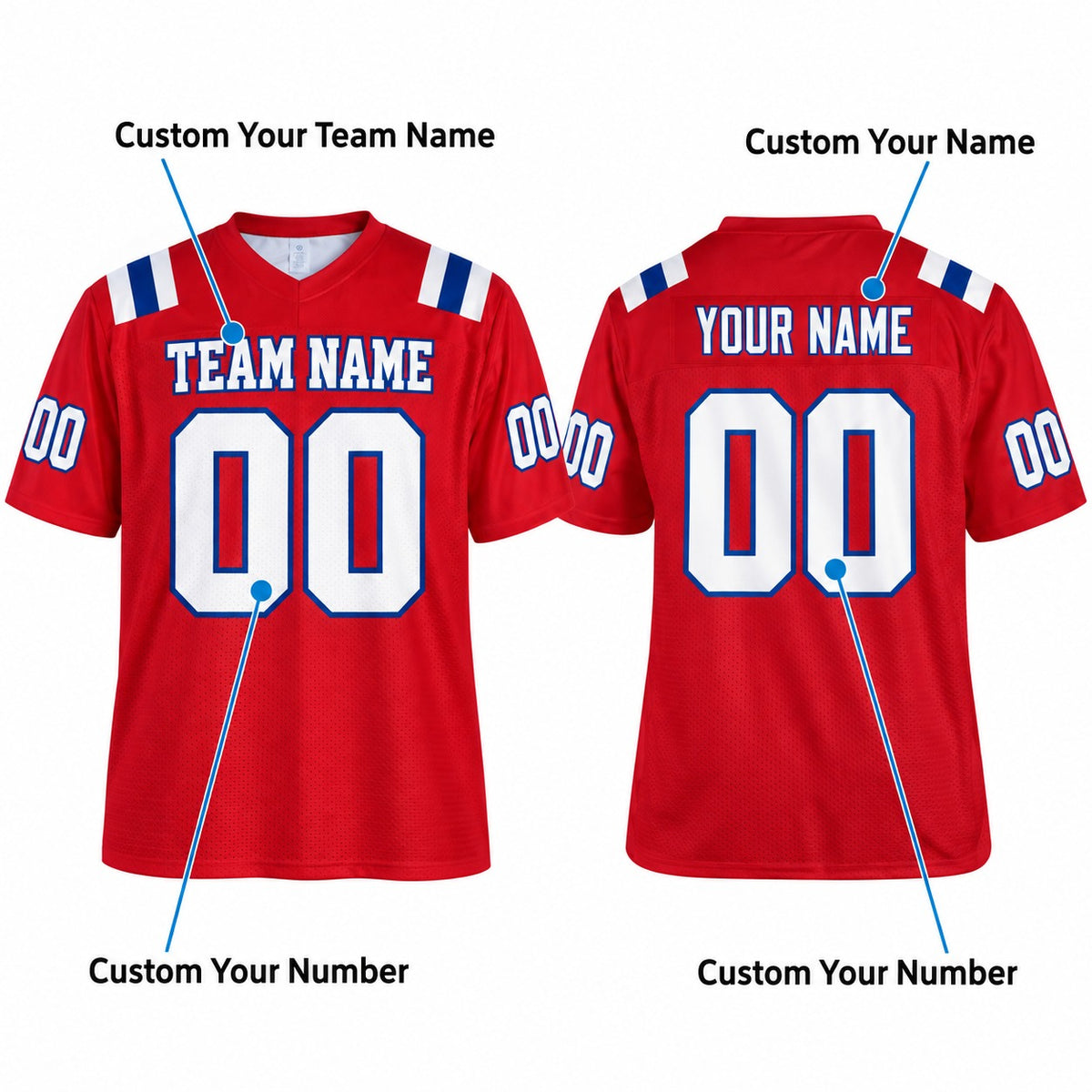 Personalized New England Patriots Football Jersey – Red Retired Player Alternate Style, Custom Name Patch, Team Name, Number & Logo-2