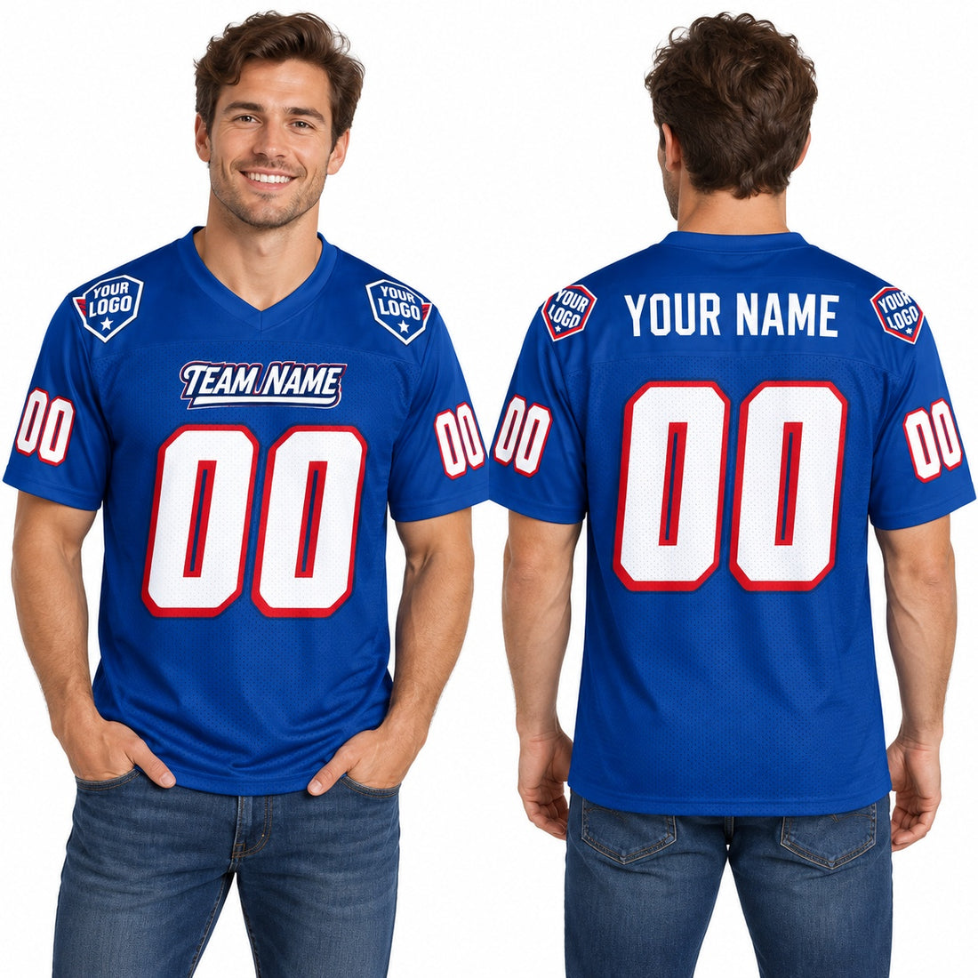 Personalized New England Patriots Football Jersey – Royal Legacy Style, Custom Name Patch, Team Name, Number & Logo-1