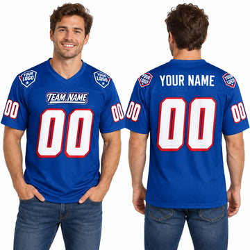 Personalized New England Patriots Football Jersey – Royal Legacy Style, Custom Name Patch, Team Name, Number & Logo-1