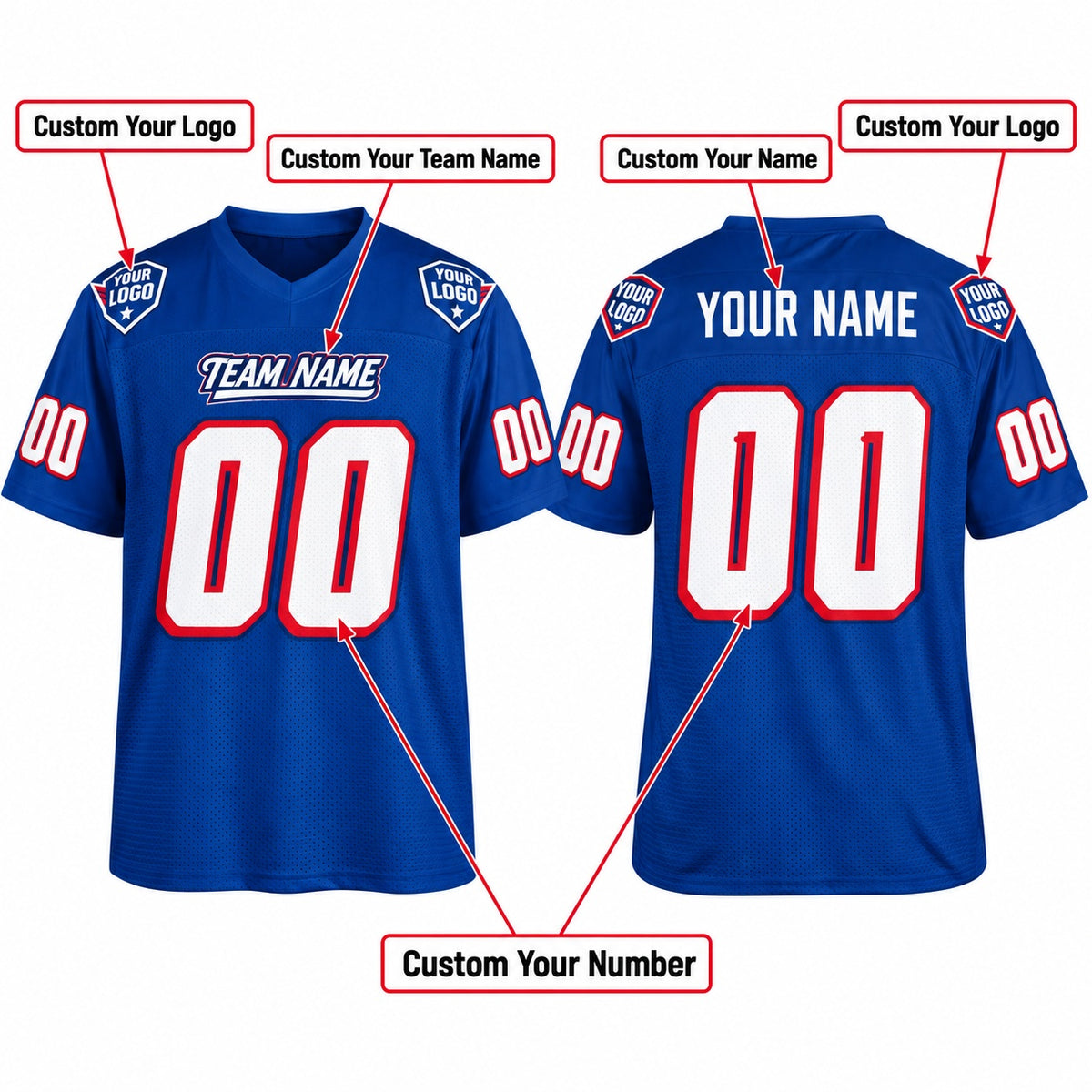 Personalized New England Patriots Football Jersey – Royal Legacy Style, Custom Name Patch, Team Name, Number & Logo-2