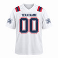 Personalized New England Patriots Football Jersey – White Game Style, Custom Name Patch, Team Name, Number & Logo-3