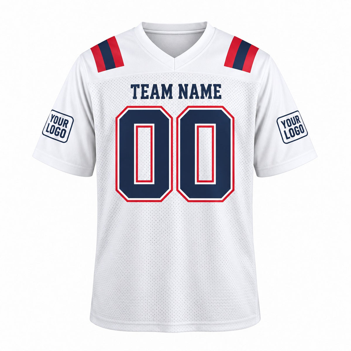 Personalized New England Patriots Football Jersey – White Game Style, Custom Name Patch, Team Name, Number & Logo-3