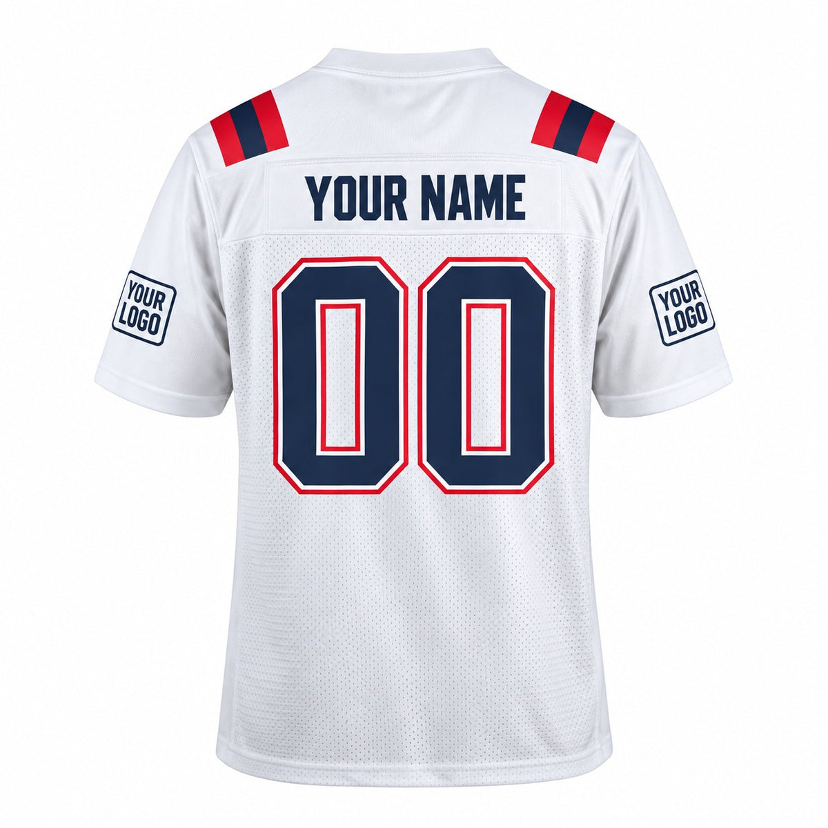 Personalized New England Patriots Football Jersey – White Game Style, Custom Name Patch, Team Name, Number & Logo-4