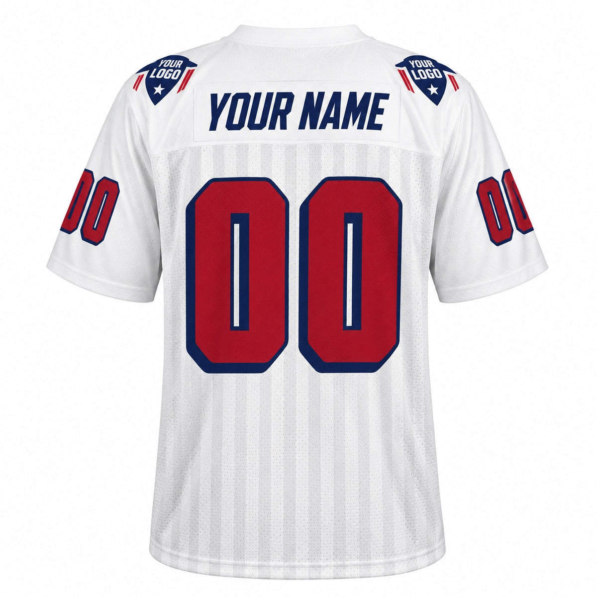 Personalized New England Patriots Football Jersey – White Legacy Style, Custom Name Patch, Team Name, Number & Logo-3