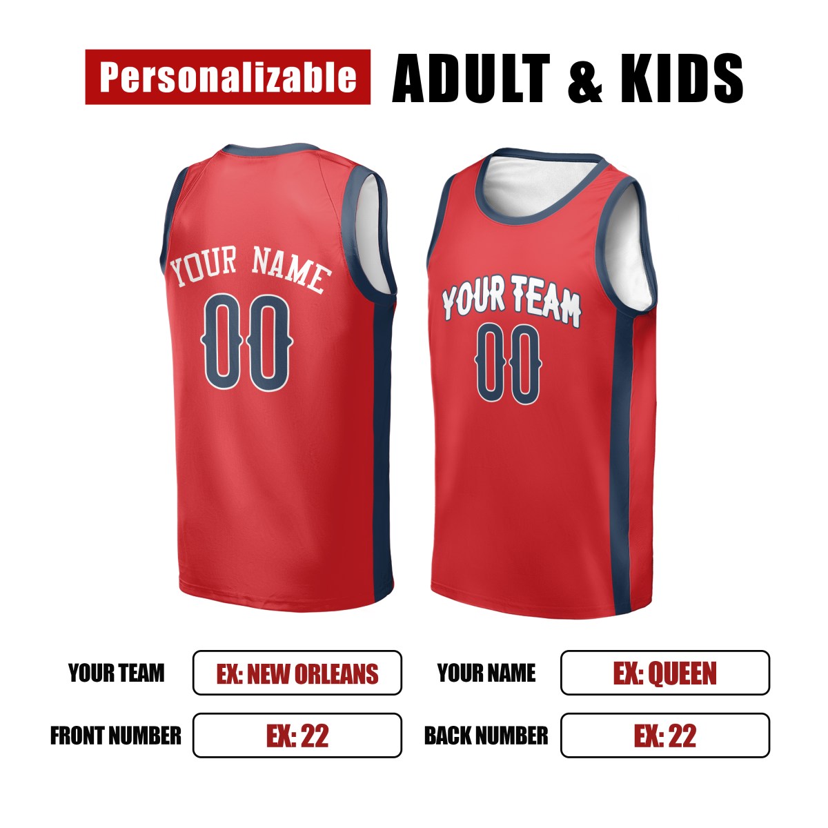 Personalized New Orleans Pelicans Basketball Jersey - Red Fast Break Statement Style, Custom Name & Number-2