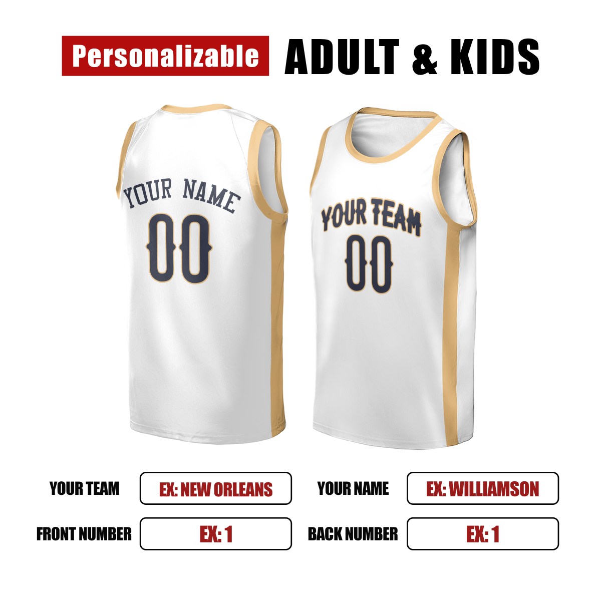 Personalized New Orleans Pelicans Basketball Jersey - White Swingman Association Style, Custom Name & Number-2