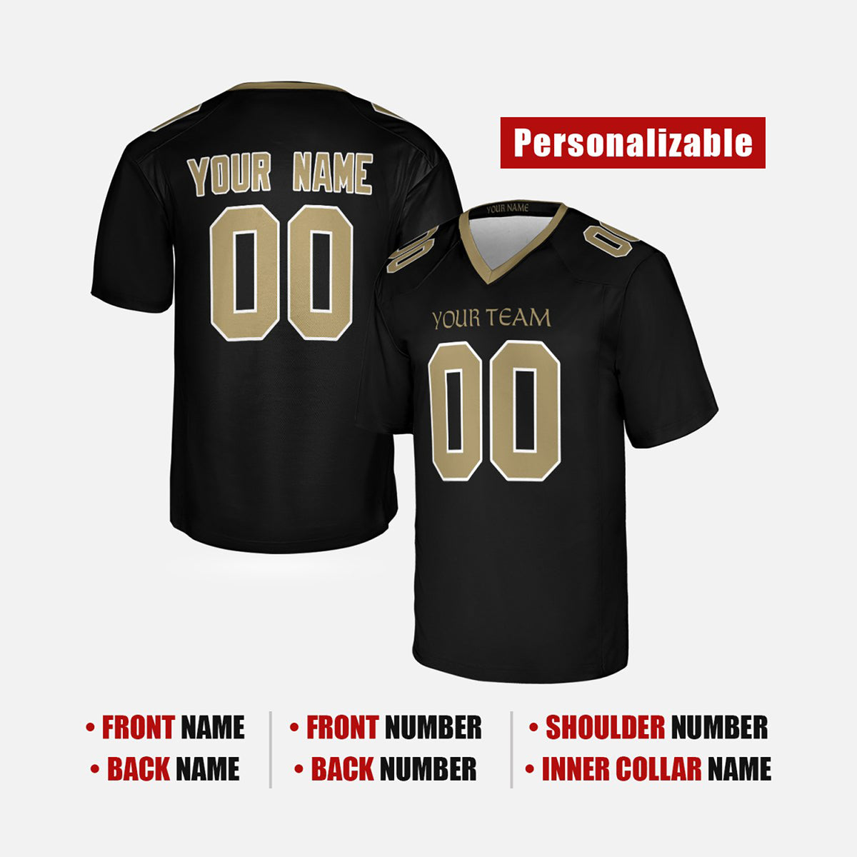 Personalized New Orleans Saints Football Jersey - Black Fan Style, Custom Name & Number-2