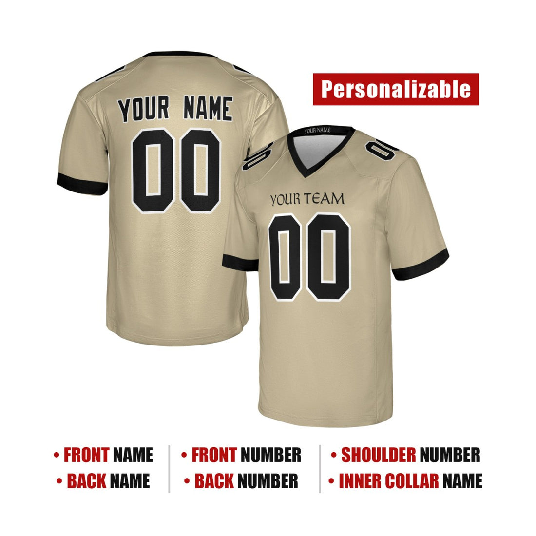 Personalized New Orleans Saints Football Jersey - Light Gold Alternate Style, Custom Name & Number-1