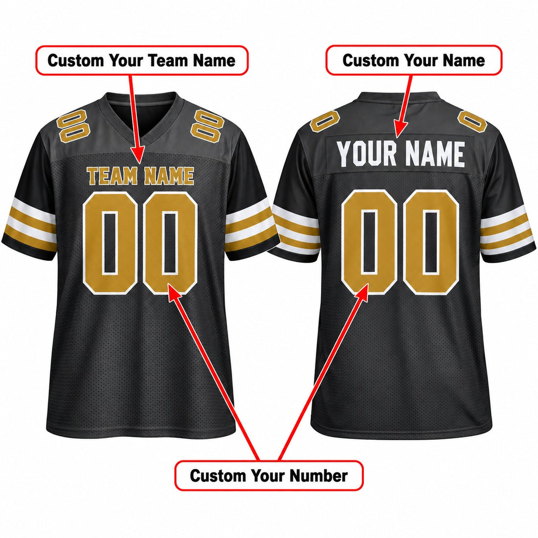 Personalized New Orleans Saints Football Jersey – Black Alternate Style, Custom Name Patch, Team Name, Number & Logo-1