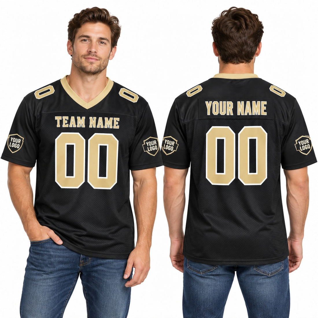 Personalized New Orleans Saints Football Jersey – Black Game Style, Custom Name Patch, Team Name, Number & Logo-1