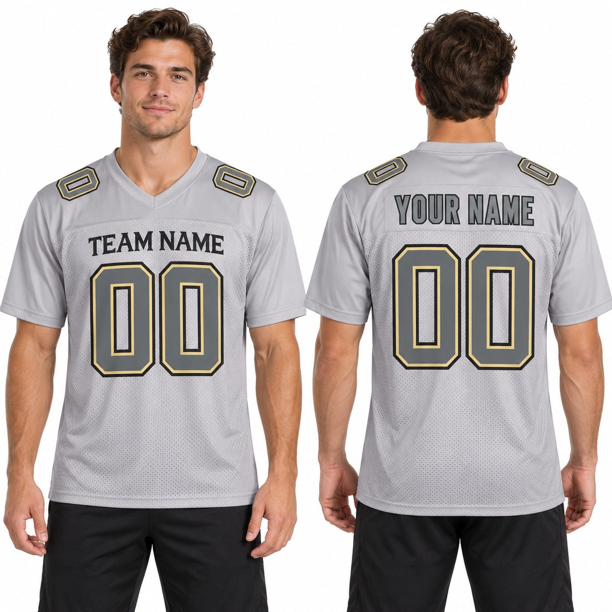 Personalized New Orleans Saints Football Jersey – Gray Atmosphere Game Style, Custom Name Patch, Team Name, Number & Logo-1