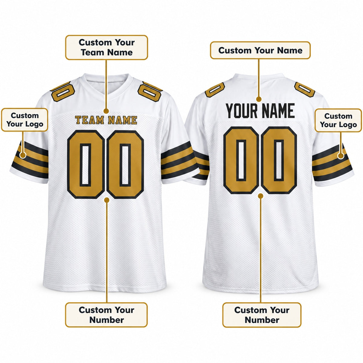 Personalized New Orleans Saints Football Jersey – White Alternate Style, Custom Name Patch, Team Name, Number & Logo-2